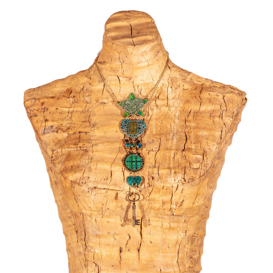 PIlgrim Key Star and Heart Key Pendant Necklace, Turquoise/Gold