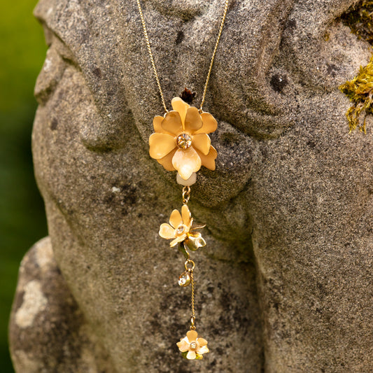 Triple Drop Necklace by Pilgrim – 3D Flower Design in Peach/Gold with Swarovski Crystals