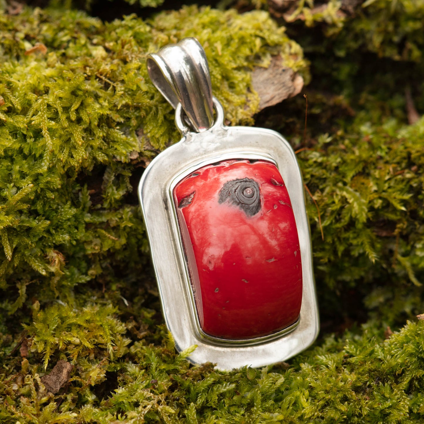 Coral set in Sterling Silver Pendant