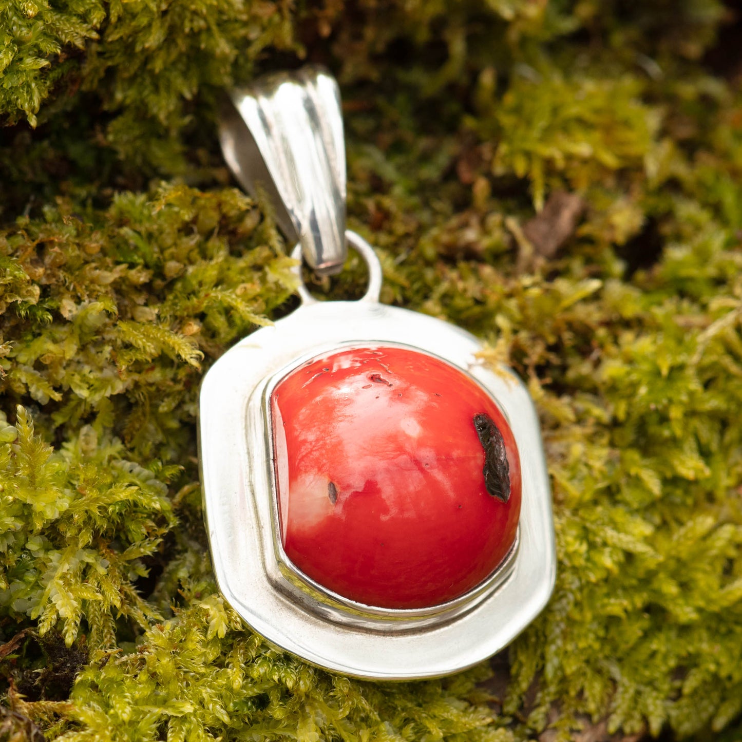 Coral set in Sterling Silver Pendant