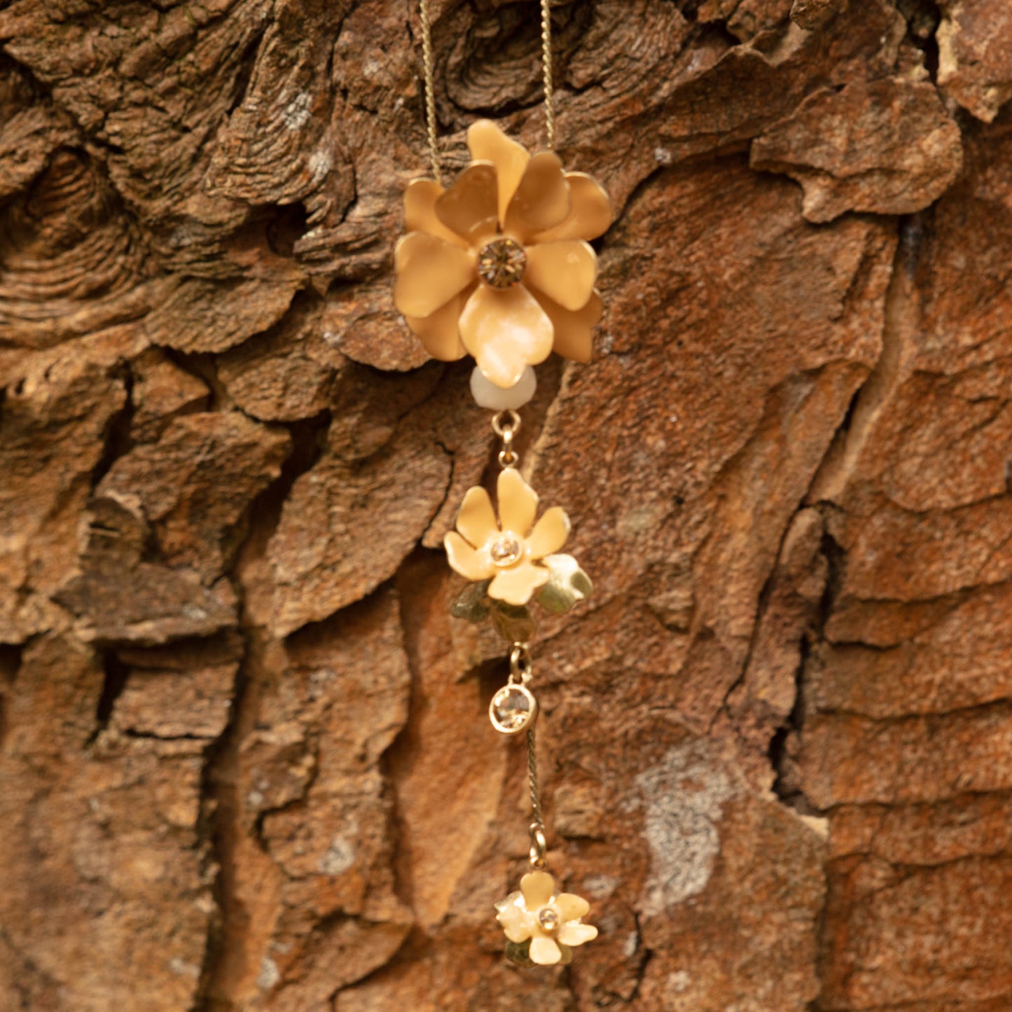 Pilgrim Triple Drop Necklace, Peach/Gold
