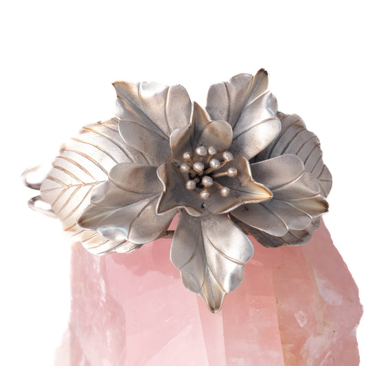 Karen Hill Tribe Flower Bangle, 99.5% Pure Silver
