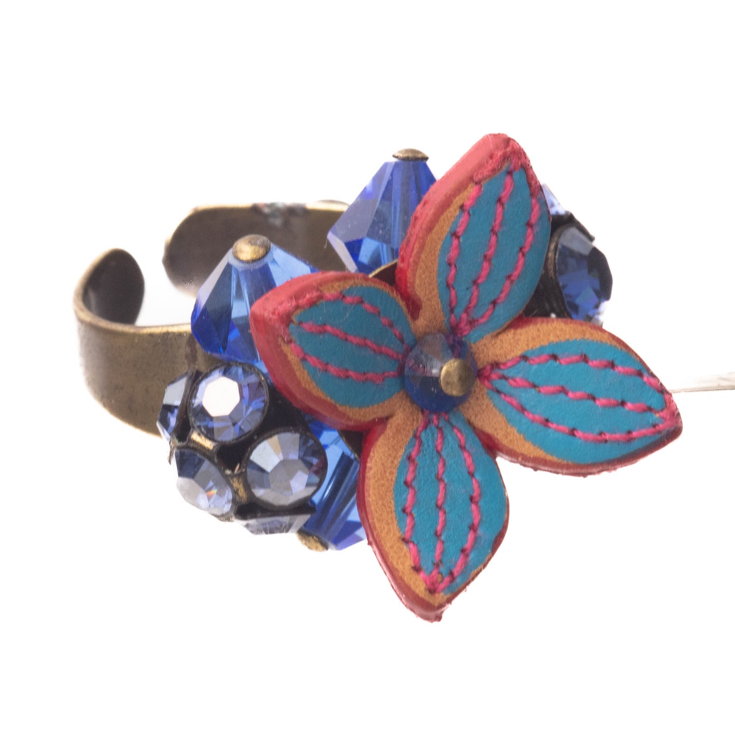 Konplott, Brit Chic Flower And Crystal Bunch Ring, Blue/Red/Gold