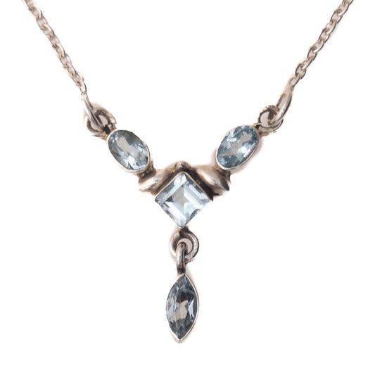 Silver Necklace with Semi Precious Blue Topaz