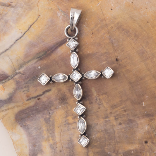 Sterling Silver Cross studded with Cubic Zirconia Stones