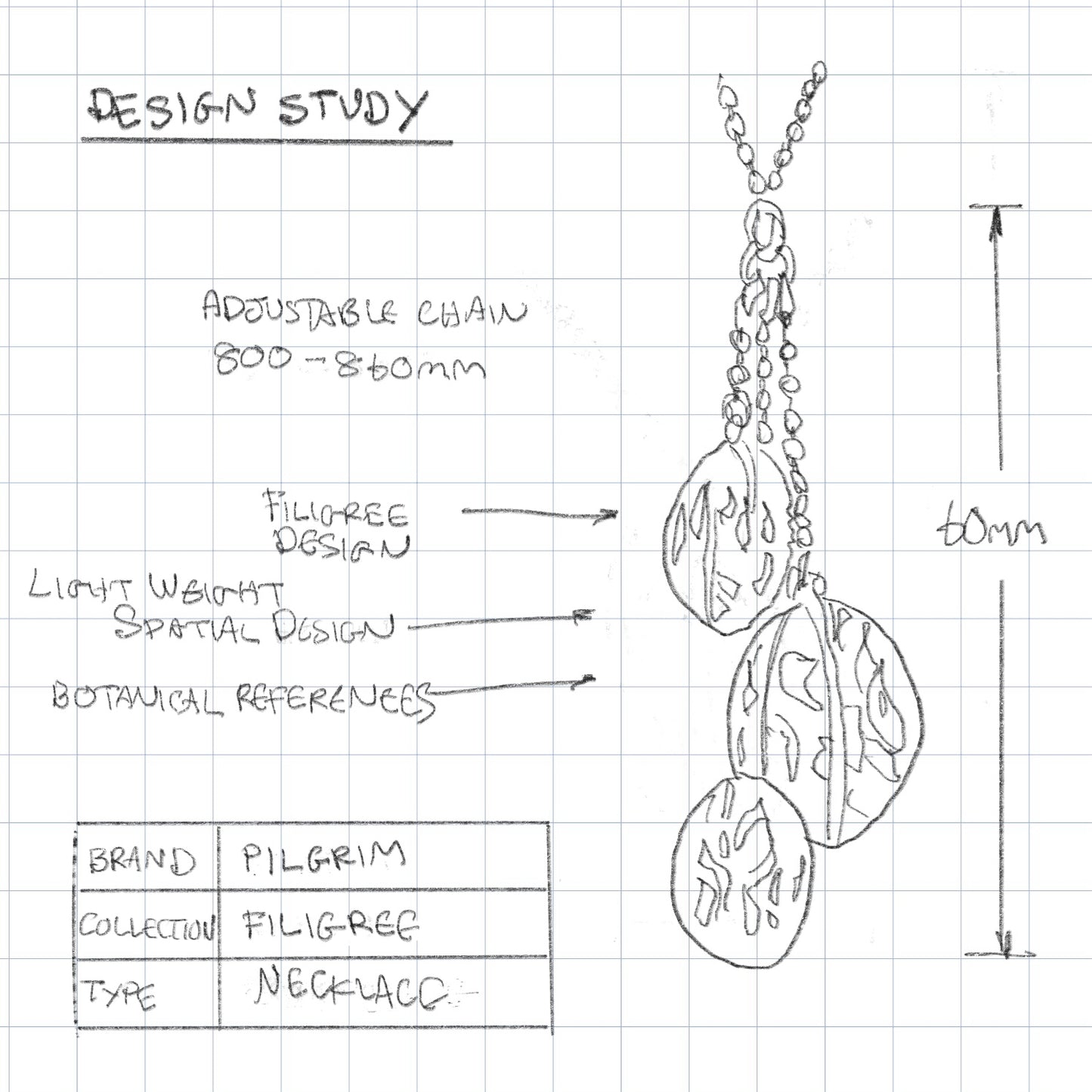 Pilgrim Filigree Long Trio Ball Pendant, Gold