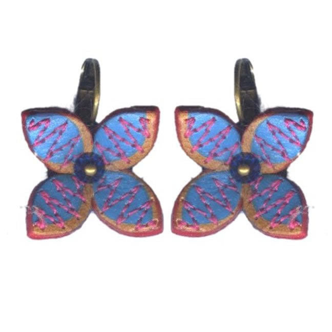 Konplott, Brit Chic Flower Earrings On Hook, Blue/Gold