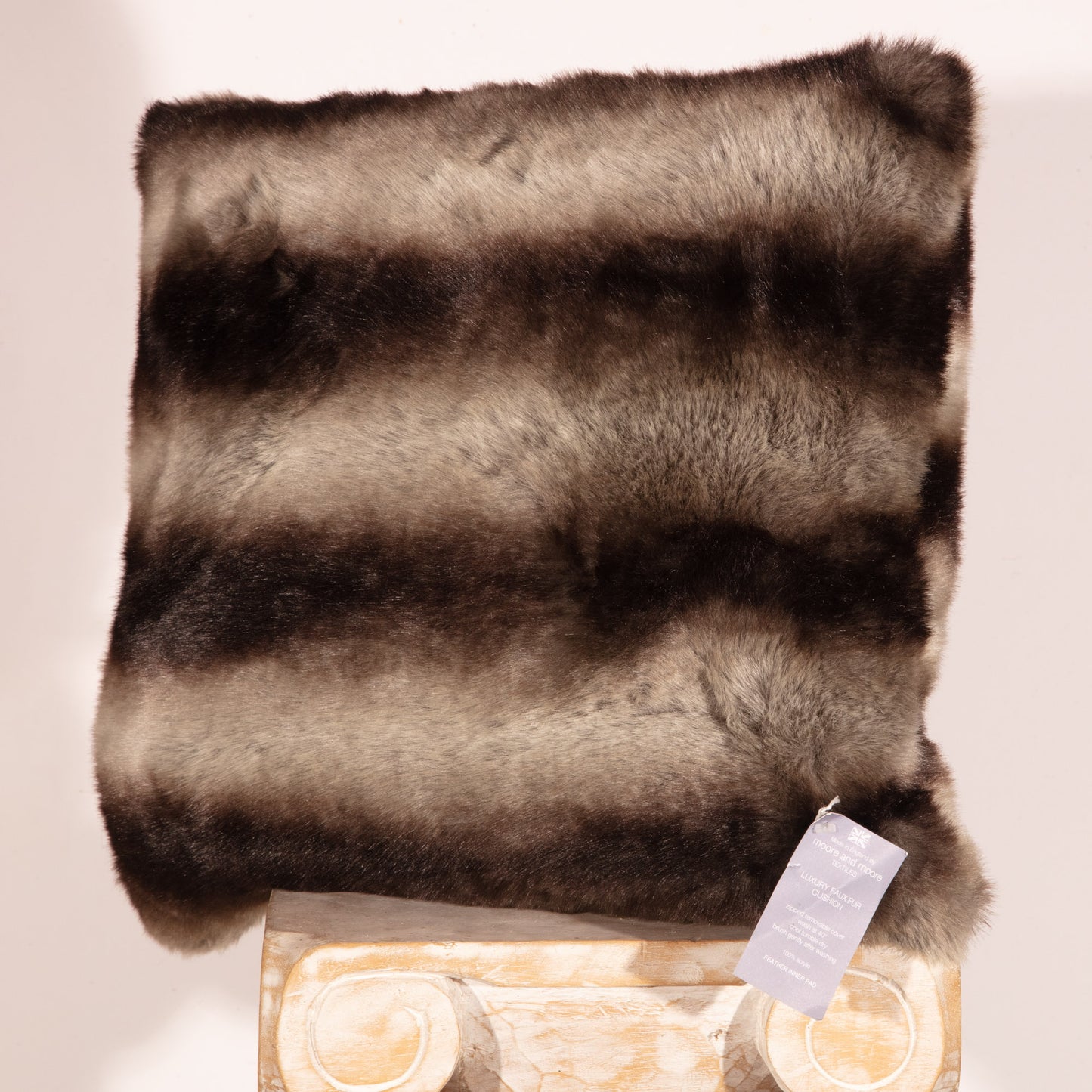 Faux Fur Square Cushion by Helen Moore in Chinchilla, 48cm