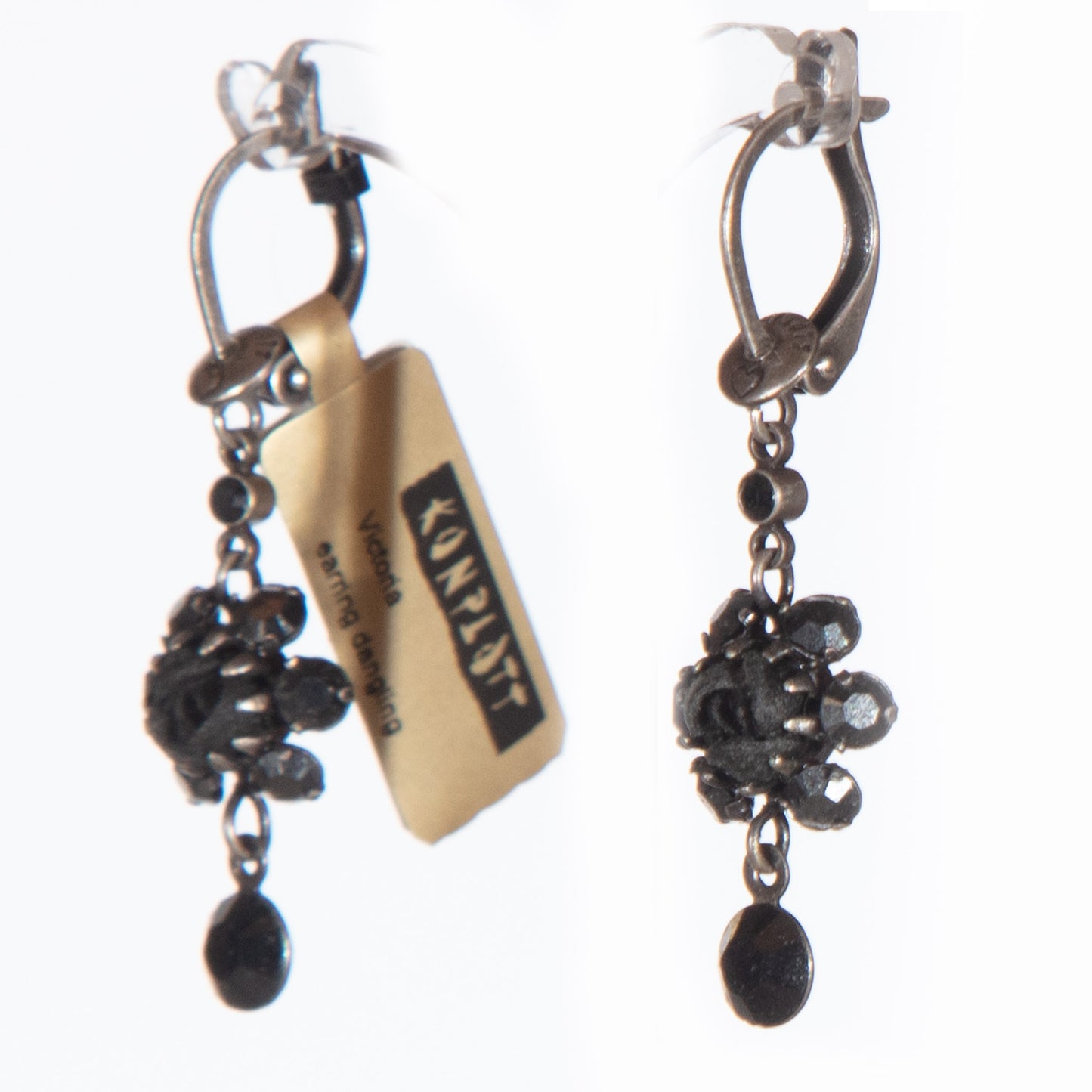 Konplott, Victoria Drop Earrings with French Hook in Black/Gold