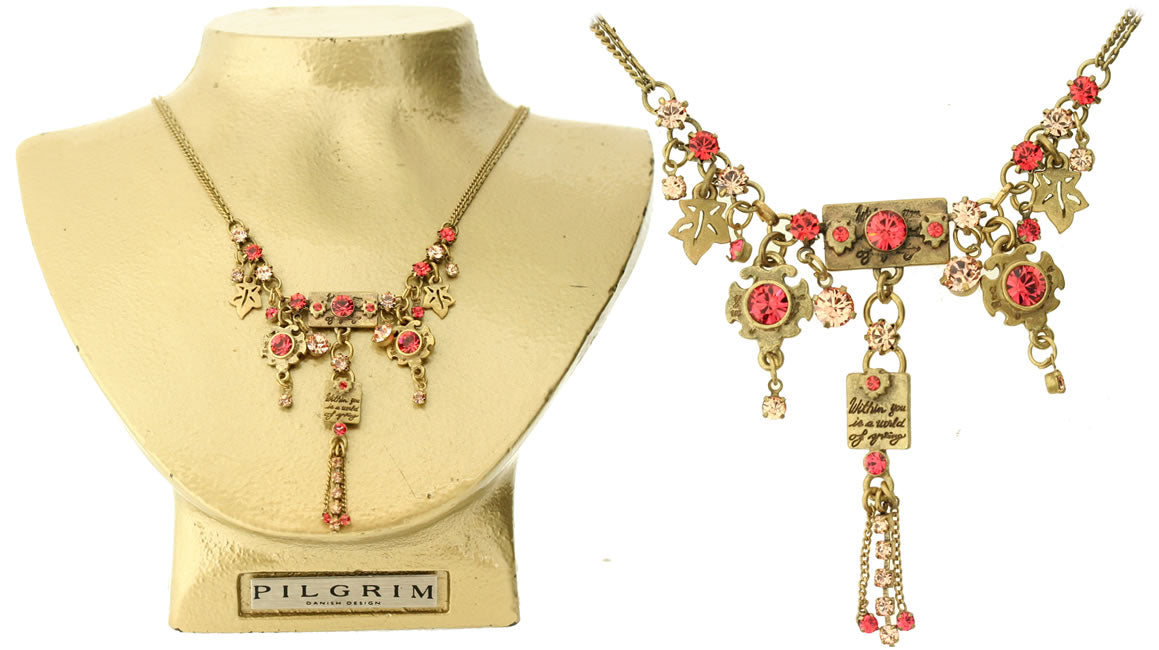 Pilgrim Poem Elaborate Poem Necklace, Coral/Gold