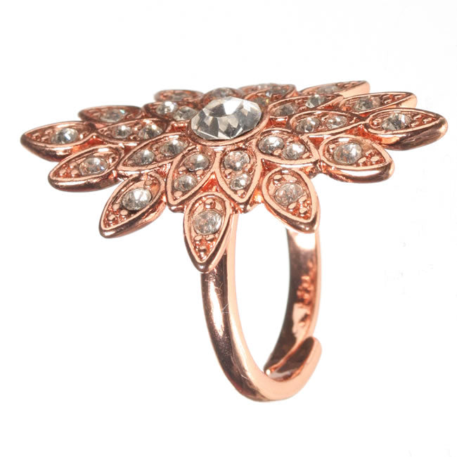 Pilgrim, Adjustable Star Burst Ring, Crystal/Rose-Gold