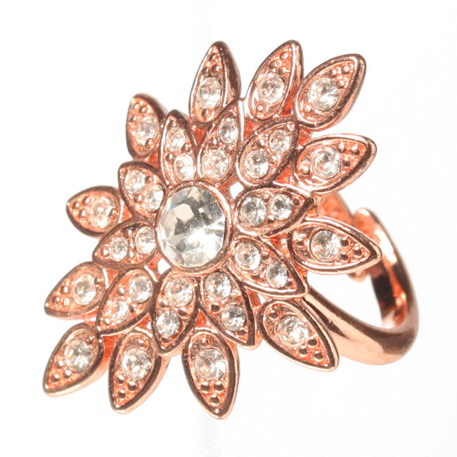 Pilgrim, Adjustable Star Burst Ring, Crystal/Rose-Gold