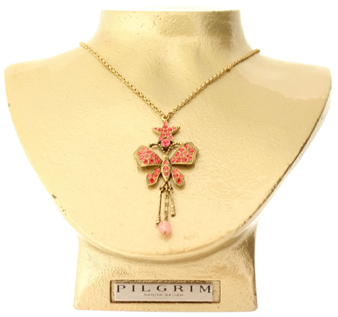 Pilgrim Butter Star Butterfly and Star Necklace, Coral/Gold