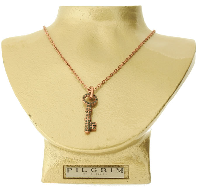 PIlgrim Key Star and Heart Key Pendant Necklace, Blue/Brown/Copper