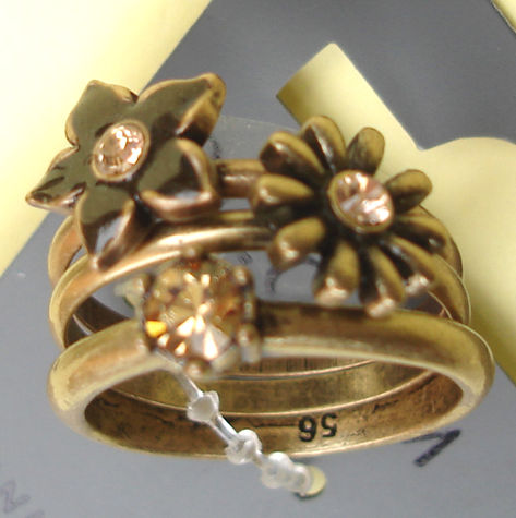 Pilgrim Romantica Romatica Triplet Ring, Black/Brown/Gold
