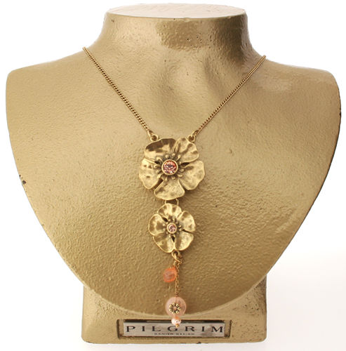 Pilgrim Flowered By Pilgrim Drop Necklace, Peach/Gold