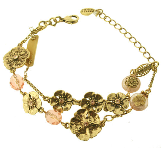 Pilgrim Flowered By Pilgrim Double Chain Bracelet, Peach/Gold