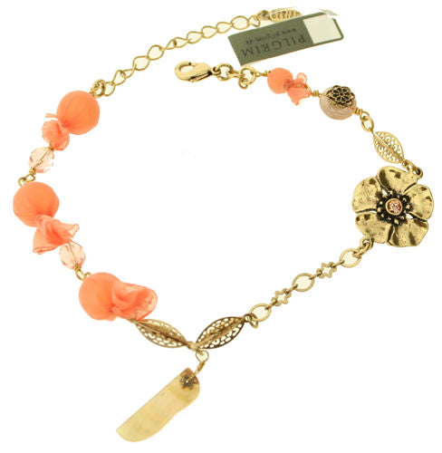 Pilgrim Flowered By Pilgrim Ankle Chain, Peach/Gold