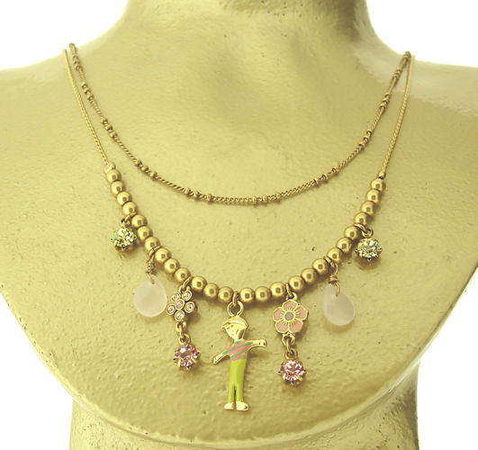 Pilgrim Happy Faces Twin Chain Necklace, Pastel/Gold