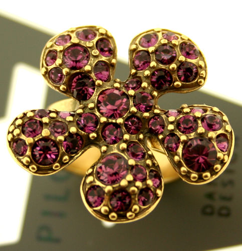 Pilgrim Classic Five Petal Classic Five Petal Flower Ring, Purple/Gold
