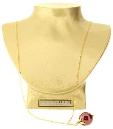 Pilgrim Pearls And Chains Large Glass Pearl Hanging From A Chain, Red/Gold