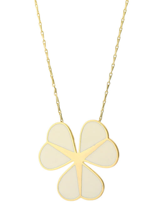 Pilgrim Graphic Flower Long Pendant, White/Gold