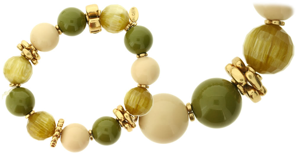 Pilgrim Elegant Rock Chunky Beaded Elasticated Bracelet, Green/Gold