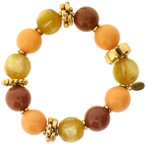 Pilgrim Elegant Rock Chunky Beaded Elasticated Bracelet, Brown/Gold