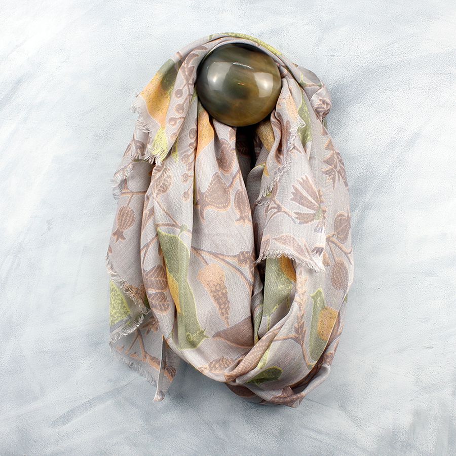 Grey and Lemon Bird Print Scarf By POM