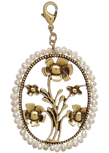 Pilgrim Mega Charm Flower And Pearl Mega Charm, Gold