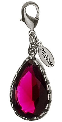 Pilgrim Charms Tear Drop Faceted Glass Charm, Red/Silver