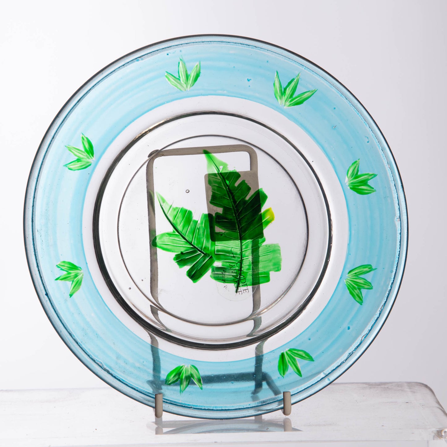 Yankee Candle Shade and tray for Medium Large Candles Green Leaves, Glass