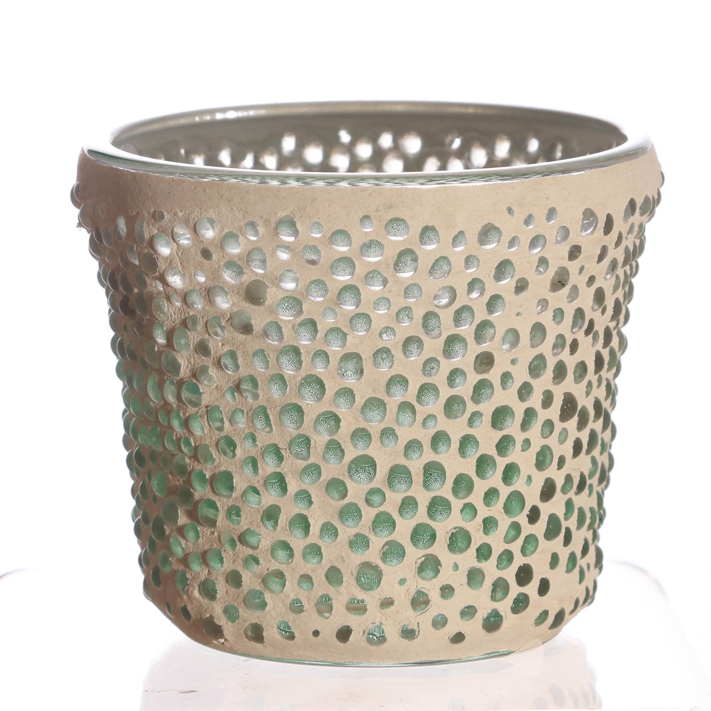 Votive Holder, glass/ceramic green crackle
