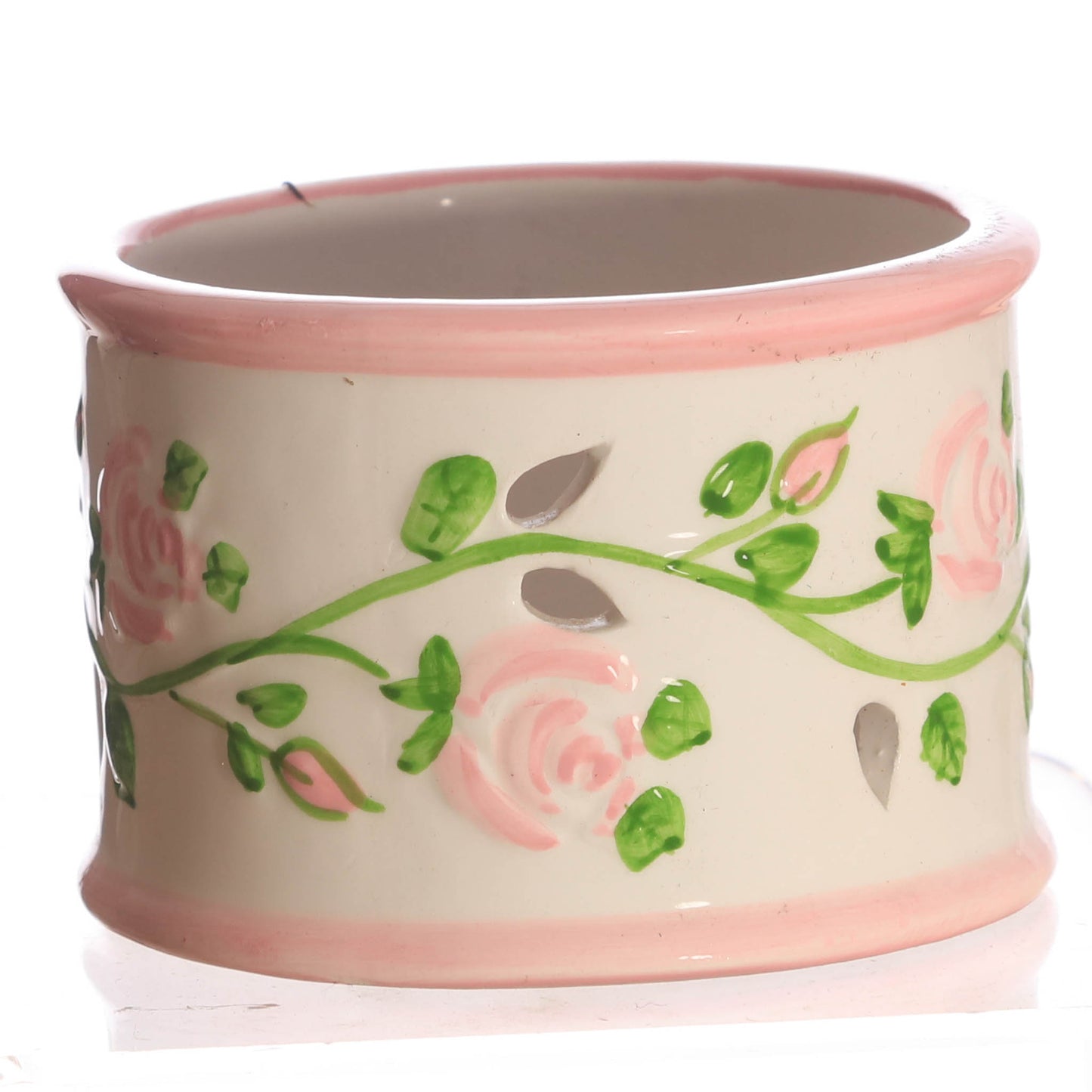 Votive Holder, ceramic pink rose trail
