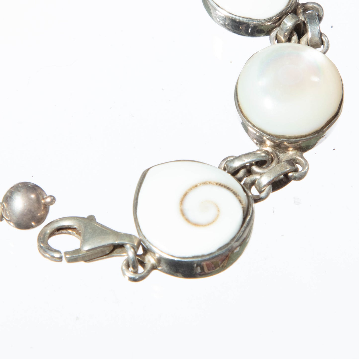 Silver Bracelet with Shiva Eye and Mother of Pearl
