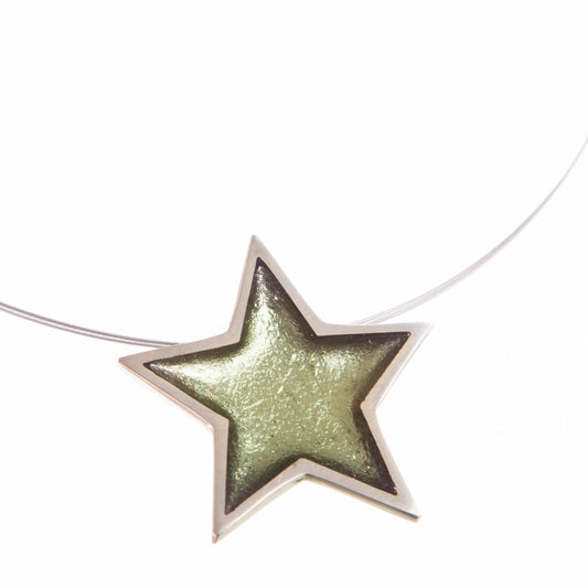 Watch this Space Pendant Necklace from the Pewter Stars Collection, Olive