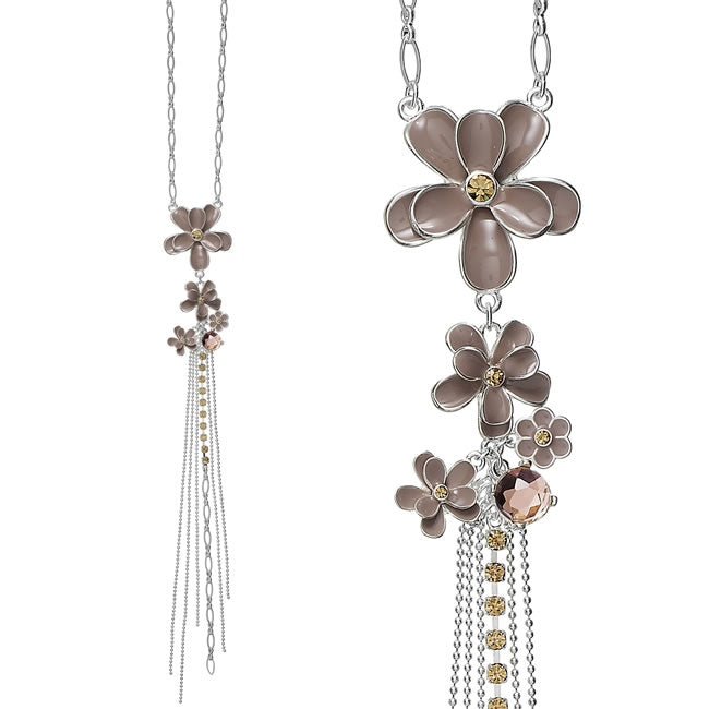 Pilgrim Essential Long Necklace, Peach/Brown/Silver