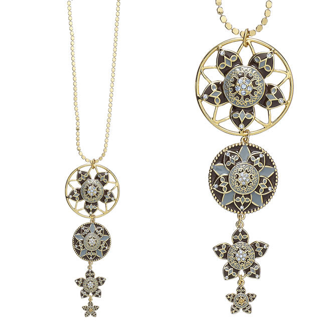 Pilgrim Legend Quad Drop Necklace, Blue/Brown/Gold.