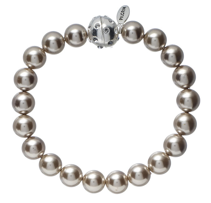 Pilgrim Classic 650 Glass Pearl Bracelet, Brown/Silver