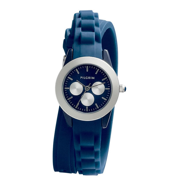 Pilgrim, Watch with rubber strap, Silver Plated, Blue