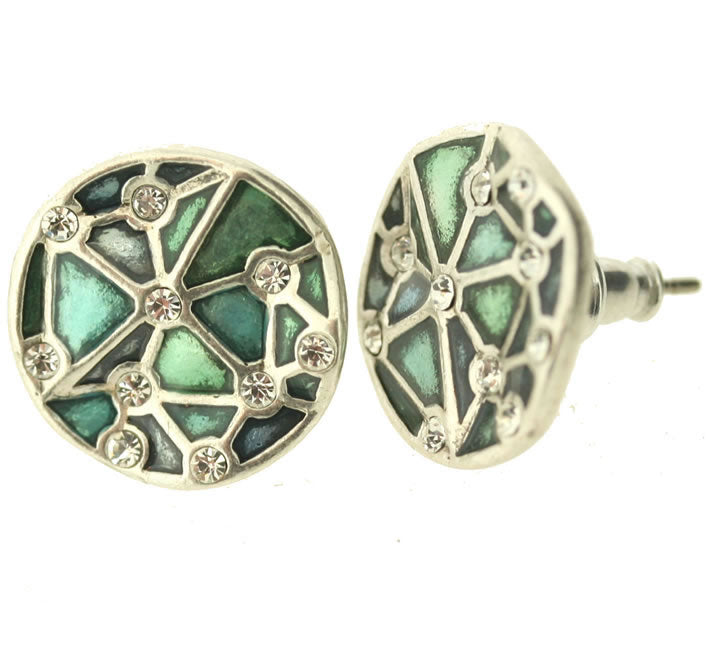 A&C Facettes Pretty Stud Earrings, Blue/Green/Silver