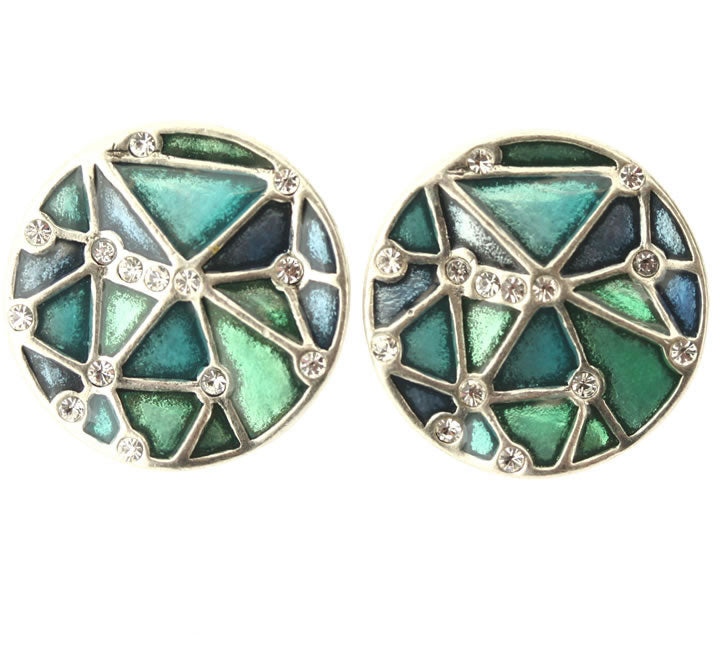 A&C Facettes Lovely Clip-On Earrings, Blue/Green/Silver