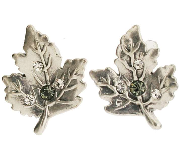 A&C Maple Leaf, Stud Earrings Crystal/Grey/Silver