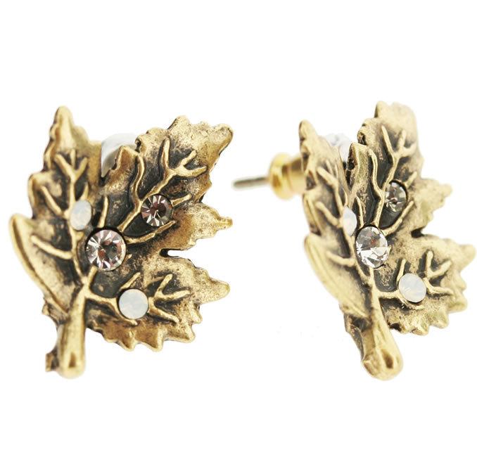 A&C Maple Leaf, Stud Earrings Crystal/Gold