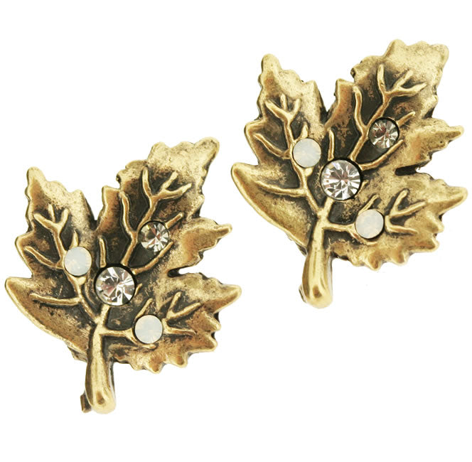 A&C Maple Leaf, Stud Earrings Crystal/Gold