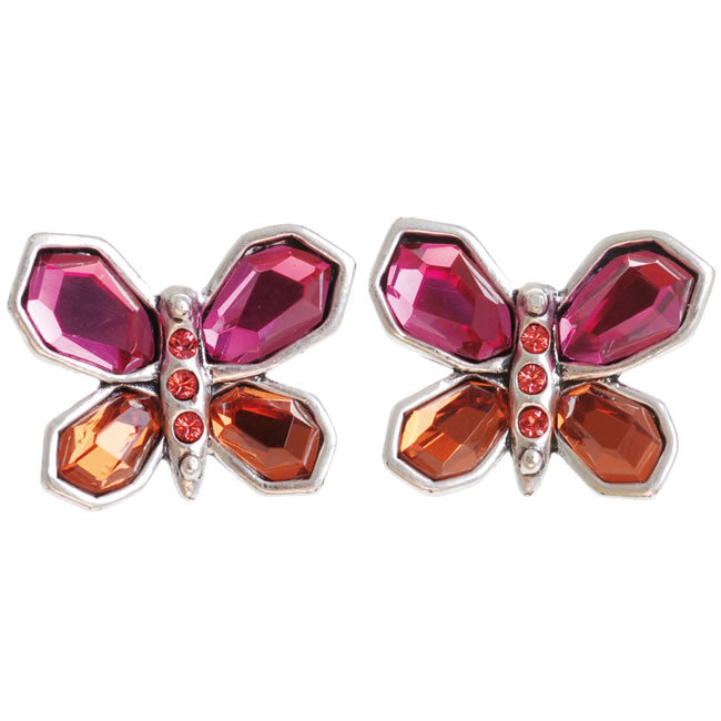 A&C Tropical Butterfly, Stud Earrings Fushia/Orange/Silver