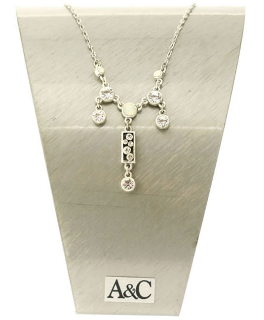 A&C Classic Party Elegant Drop Necklace, White/Crystal/Silver