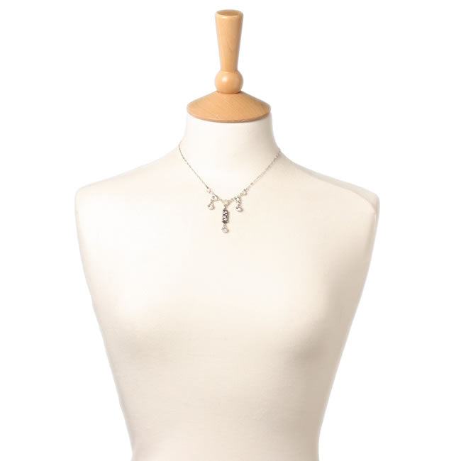 A&C Classic Party Elegant Drop Necklace, White/Crystal/Silver