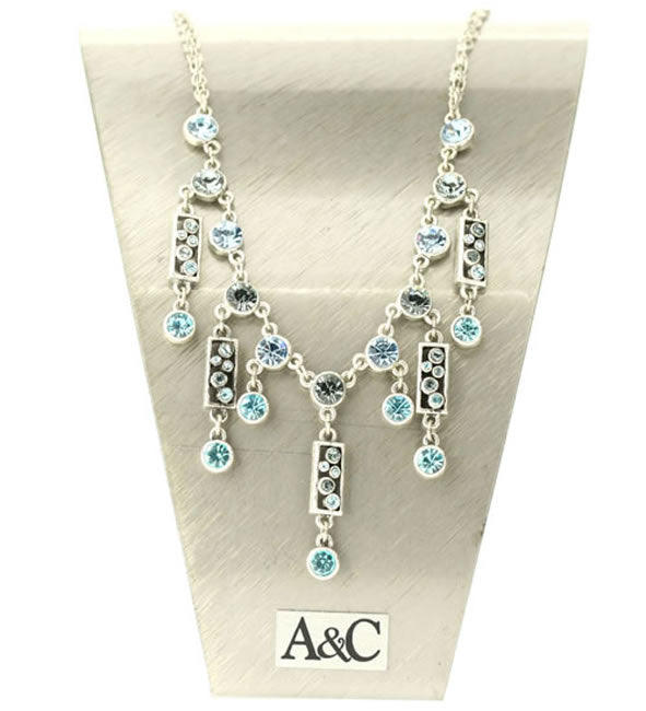 A&C Classic Party Most Elaborate Drop Necklace, Blue/Silver