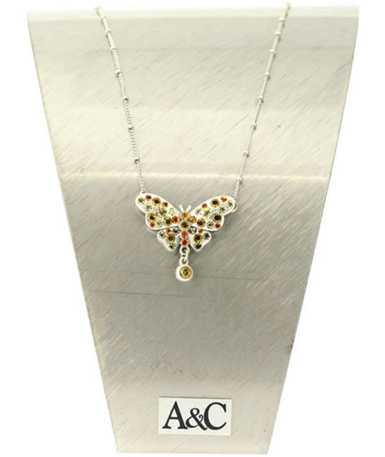 A&C Classic Beauty Butterfly Pendant, Orange/Silver